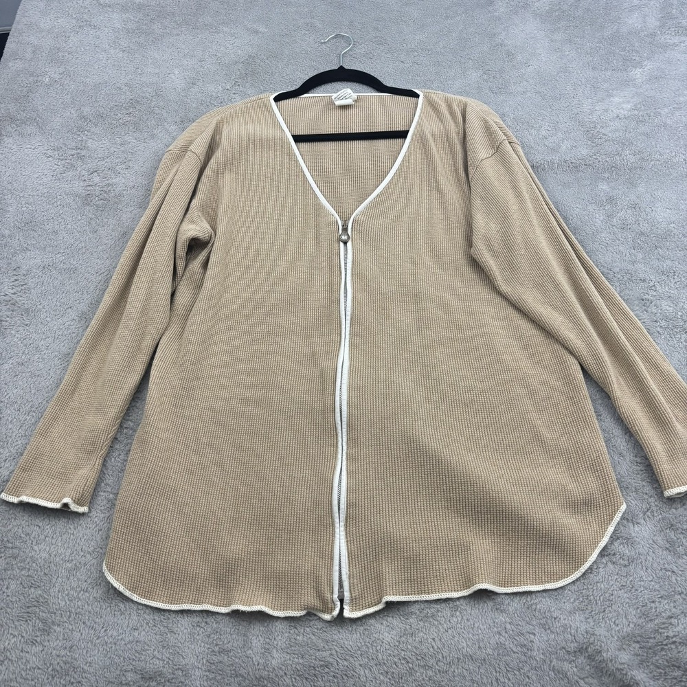 VTG Fitigues Waffle‎ Knit Zip Up Sweater Jacket Womens S Beige Comfy Loungewear